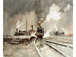 Salida de la estaci�n. Ceferino Oliv� (Acuarela sobre papel, 1949) Medidas: 64 x 77 cm - Pieza IG: 02383